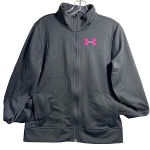 Under Armour Track Jacket Womens M Black Lightweight Full Zip Activewear Logo